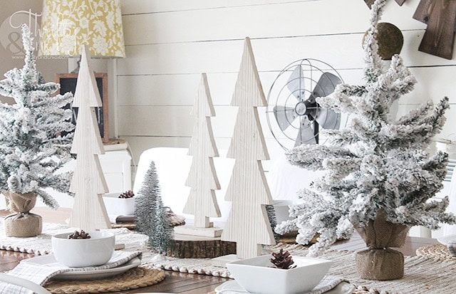 tree themed farmhouse Christmas tablescape