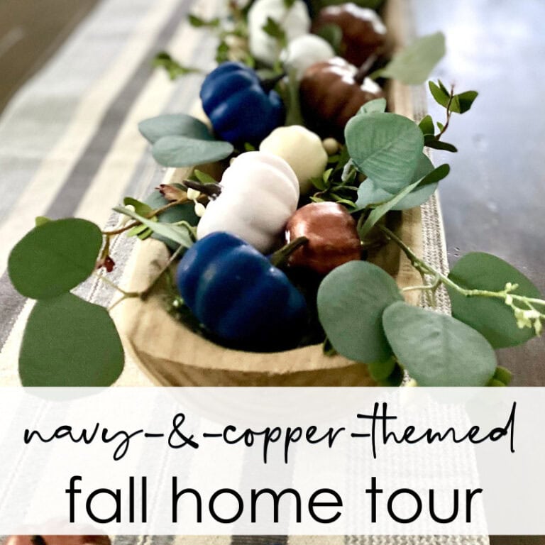 Mini fall-themed chocolate candies in white, blue, and copper, surrounded by eucalyptus leaves, perfect for autumn home decor or seasonal treats.