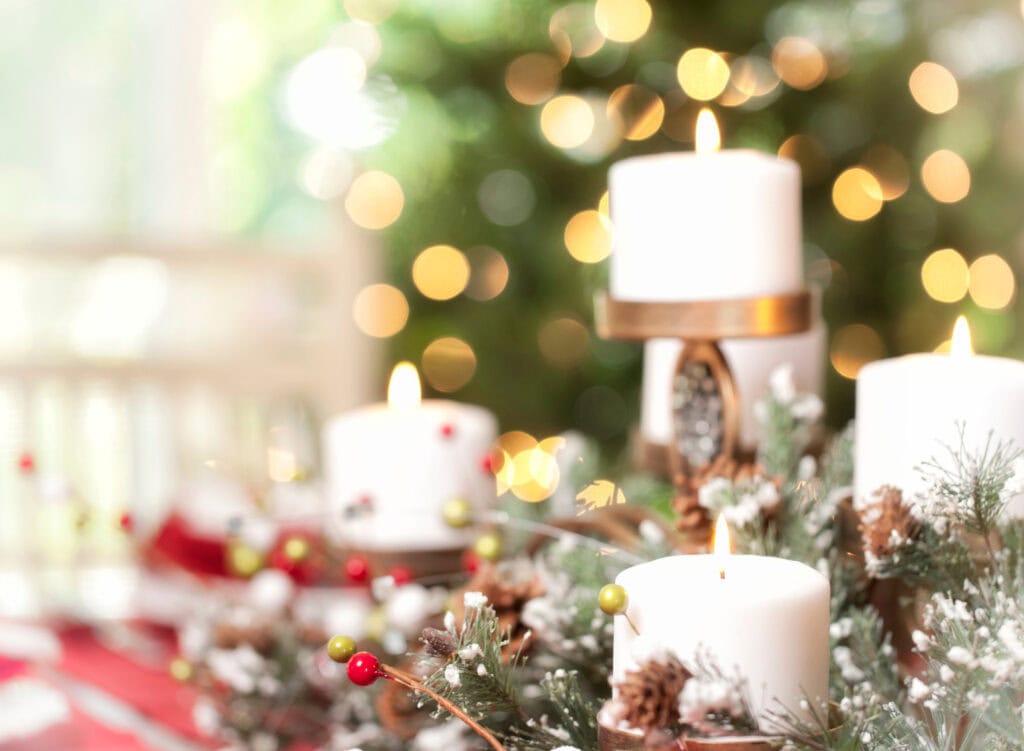 candles for Christmas decor as minimalist centerpiece