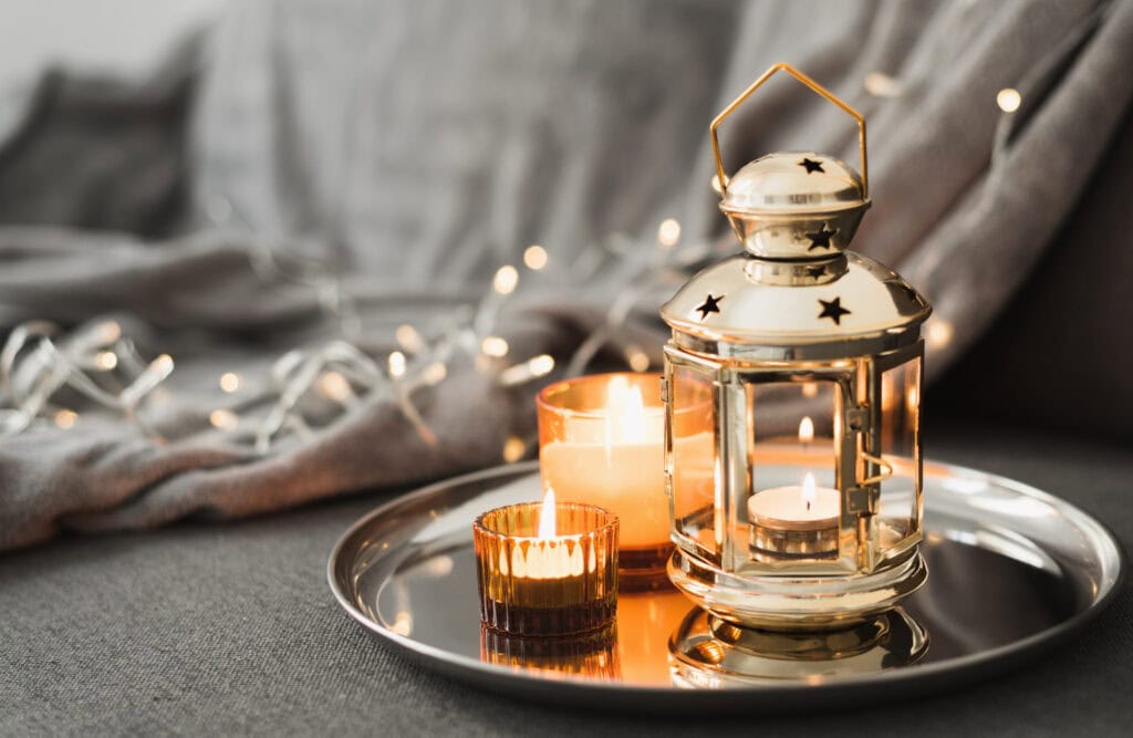tray with candles for Christmas minimalist decorations