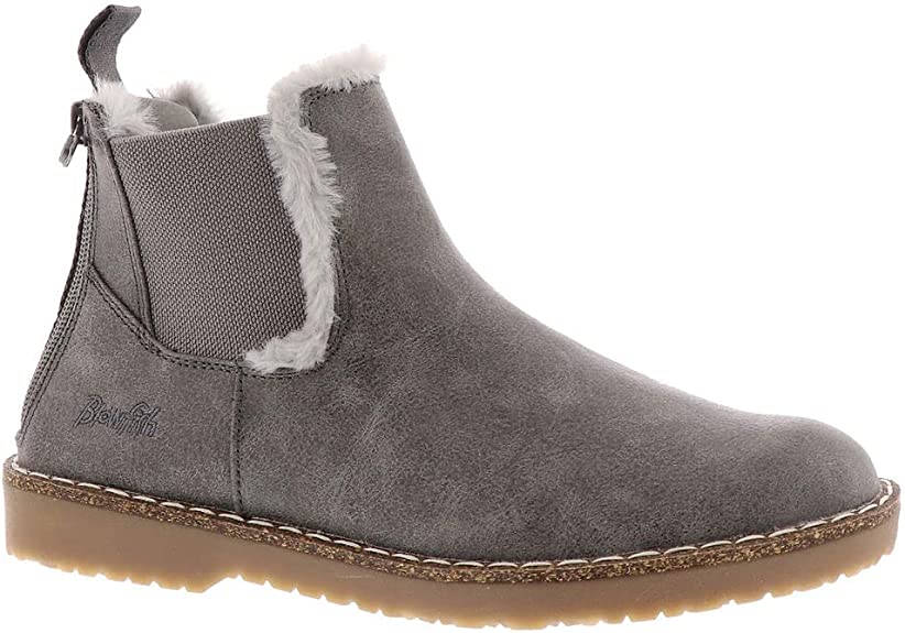 Comfortable grey suede ankle boot with cozy faux fur lining, stylish and perfect for winter, featured on A Hundred Affections.