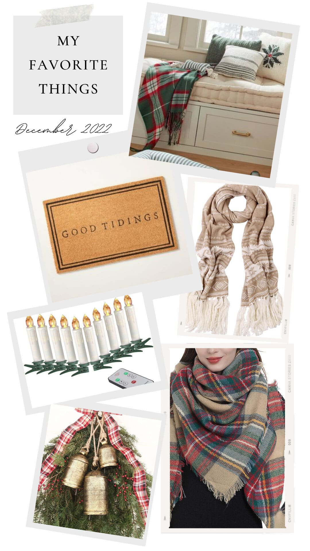Cozy holiday décor with Christmas pillows, blankets, and greenery with bells, capturing warm winter home inspiration for festive seasonal decorating.