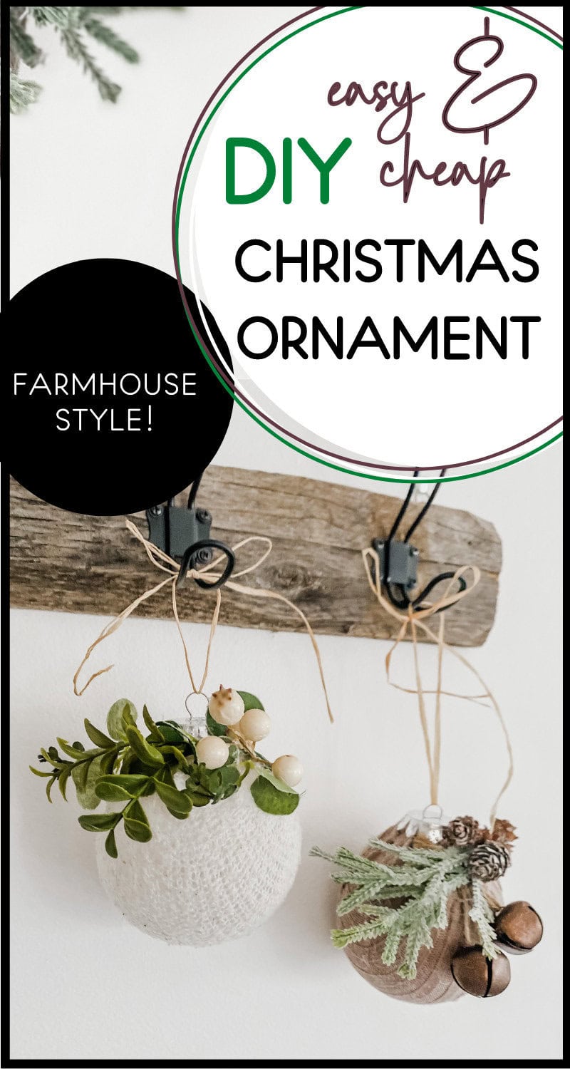 DIY Christmas ornament with farmhouse style, featuring hanging potted plants and rustic decor, perfect for easy and affordable holiday home decorations.