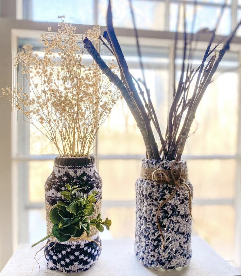 Diy cozy sock gift ideas, handmade sock flower arrangement with potted succulent for home decor, winter knitting craft, festive table centerpiece for holidays, unique gift for loved ones, A Hundred Affections.
