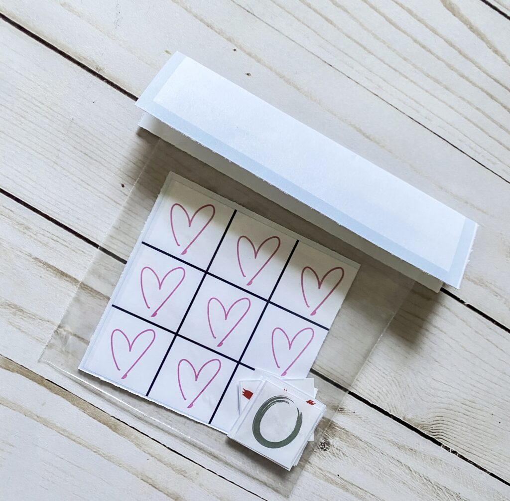 individual pieces for tic tac toe in bag for valentine's day card