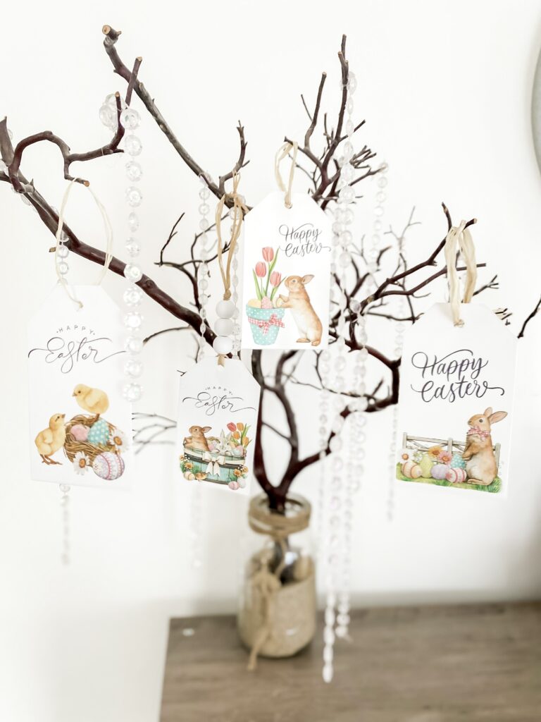 branch tree with printable easter tags for diy home decor