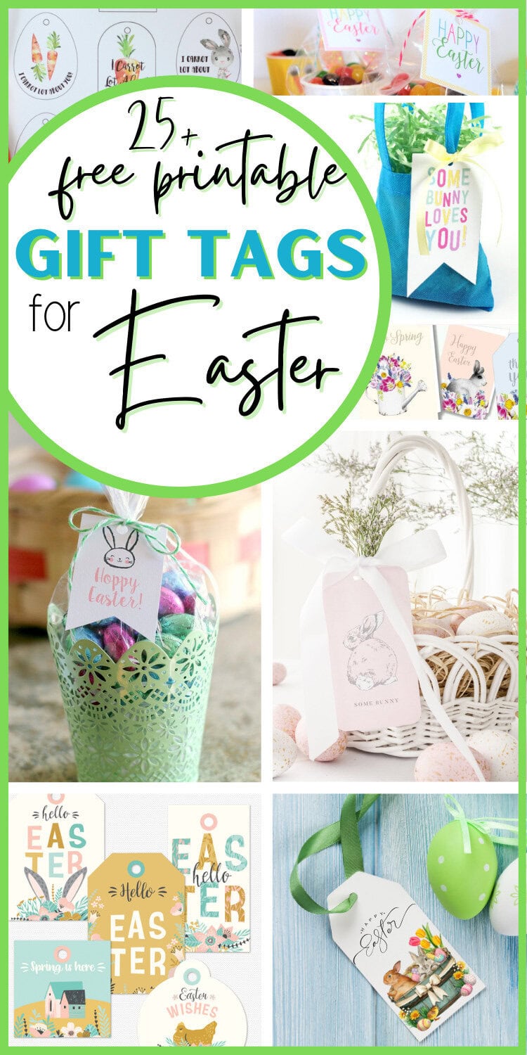 Colorful printable Easter gift tags with bunny, Easter eggs, spring flowers, and adorable animal designs for holiday gift-giving.