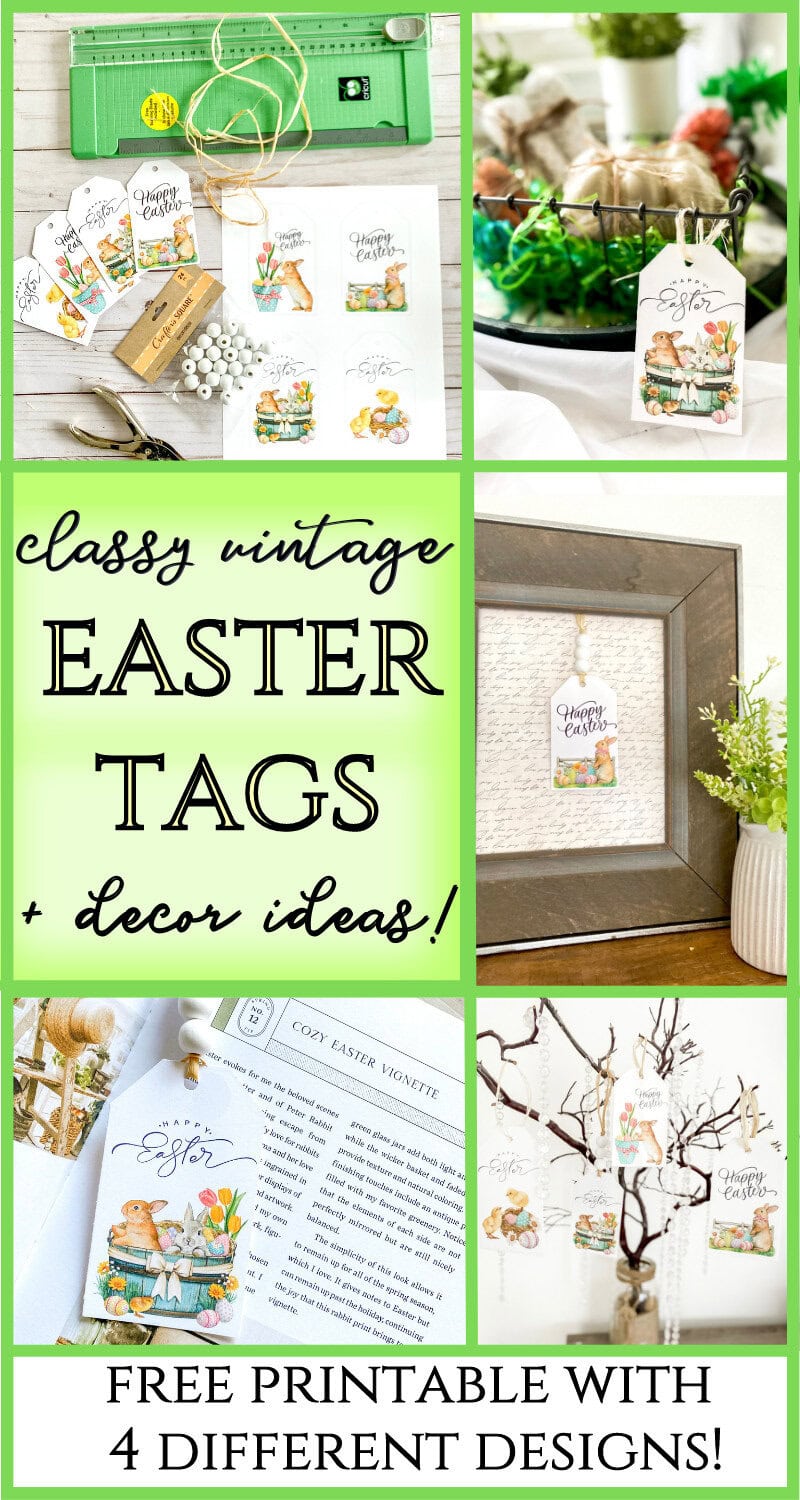 Handmade vintage Easter tags with adorable bunny illustrations, perfect for gift tags, decor, and crafts for spring celebrations.