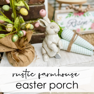 easter porch with bunny, egg tree and fabric carrots