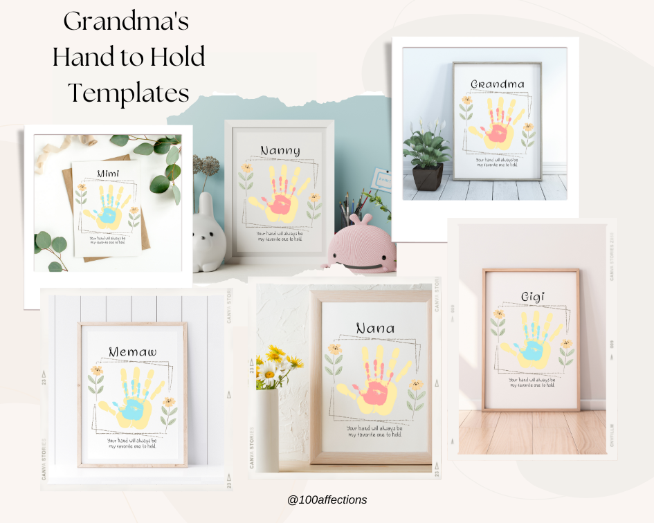 picture collage favorite hand to hold grandma handprint craft for mother's day gift birthday gift, printable template sample with Mimi, Nanny, Nana, Gigi, Memaw