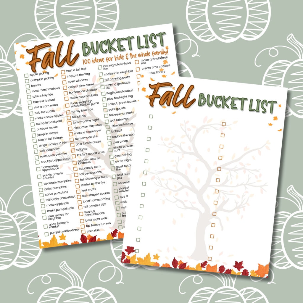 Seasonal fall bucket list with kids activities and family fun ideas for autumn-themed outdoor adventures and celebrations.