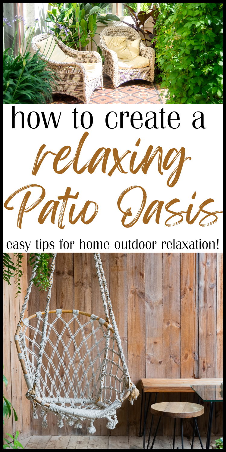 hanging swing basket chair and cozy chairs with plants on patio for pin on how to create a relaxing patio oasis