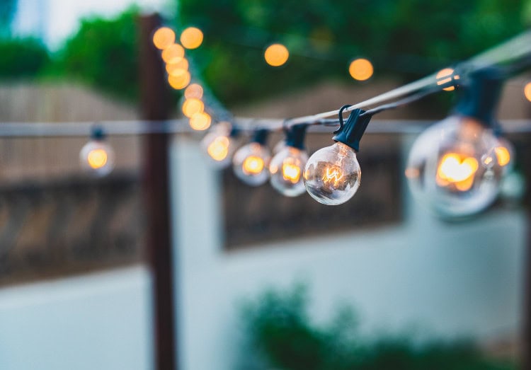 close up outdoor string lights