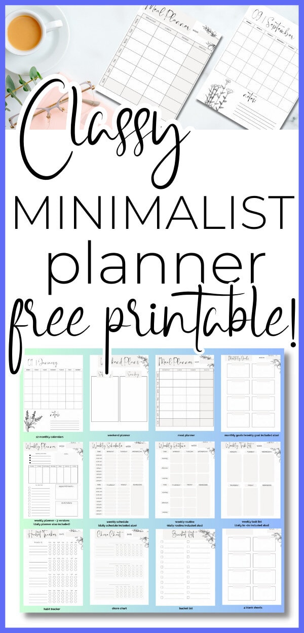 Minimalist planner with free printable for organized, simple scheduling, and daily/weekly/monthly planning templates for productivity and time management.