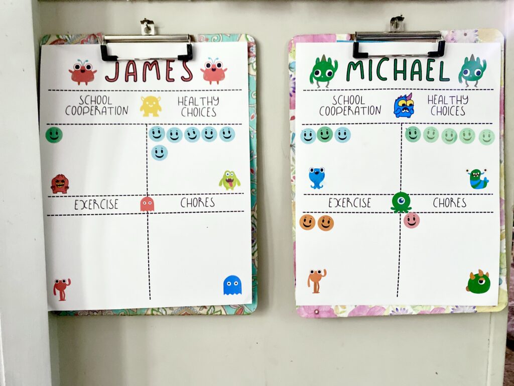 charts for kid activities and behavior printable for family command center on clipboards