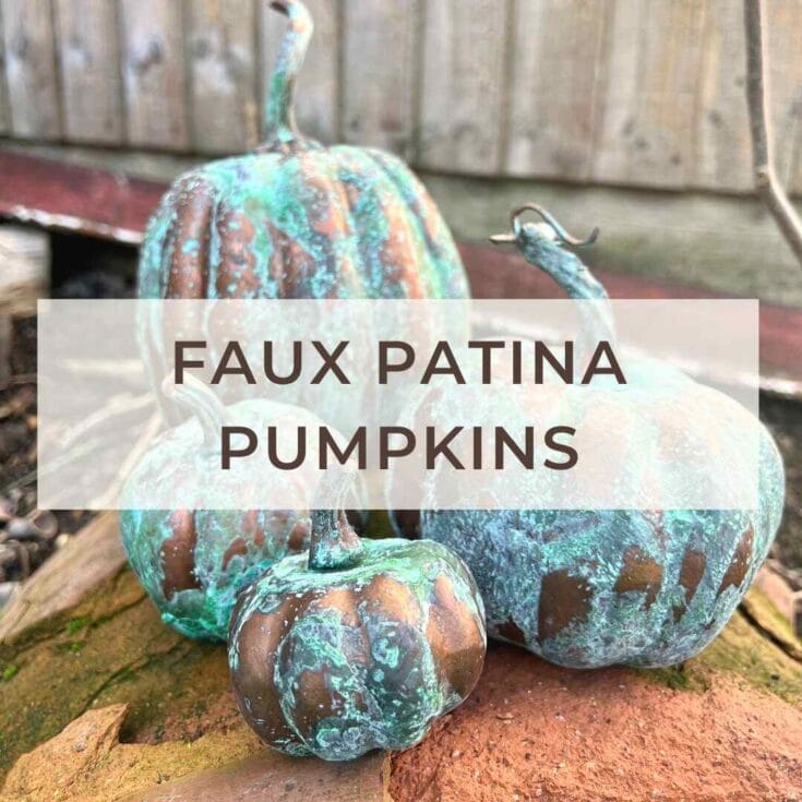 Faux Patina pumpkins for fall decor with rustic vintage charm, perfect for Halloween and Thanksgiving. Handcrafted with artistic patina finish, these decorative gourds add unique farmhouse style to any space.