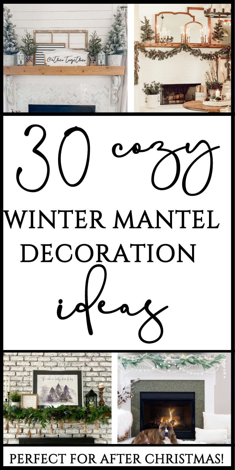 Cozy winter mantel decor ideas with festive greenery and holiday accents, perfect for creating warm seasonal living room atmospheres.