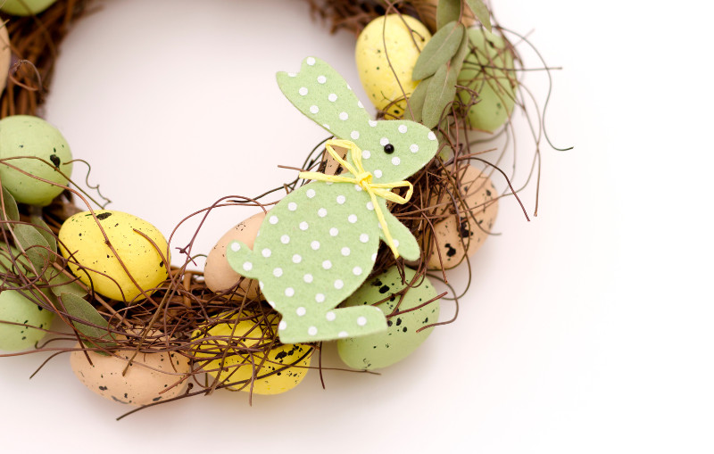 polka dot green bunny on easter wreath