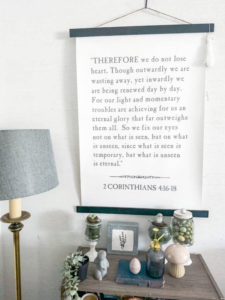 2 corinthians 4:16-18 sign with easter vignette