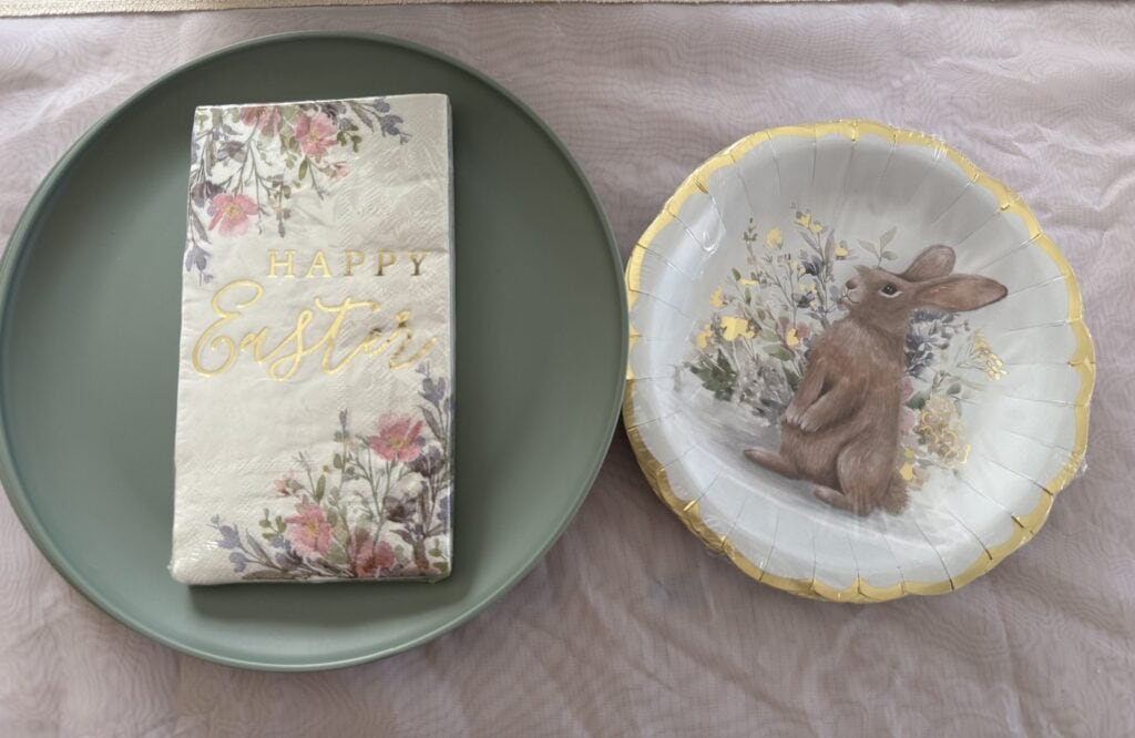 Walmart easter paper plates, napkins with bunny, and plastic plates