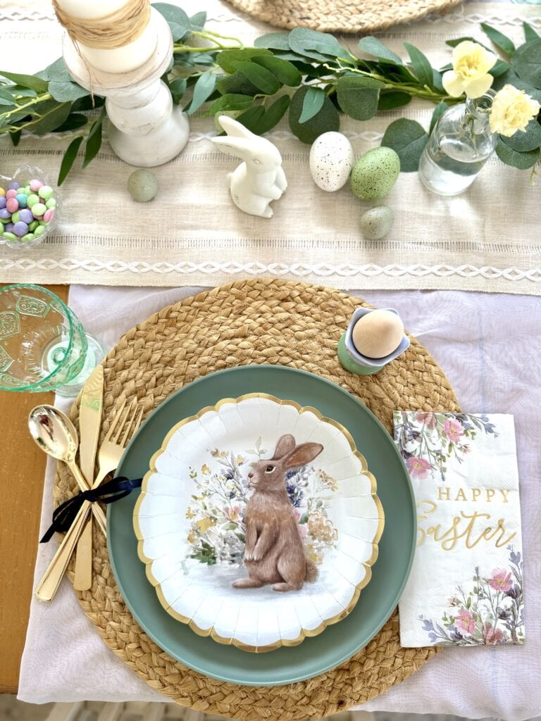 easter place setting with bunny paper plate