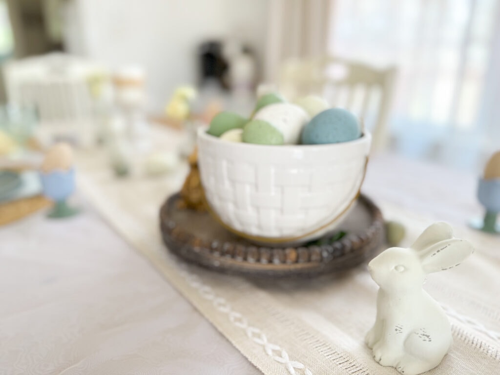 ceramic basket clay bunny for easter