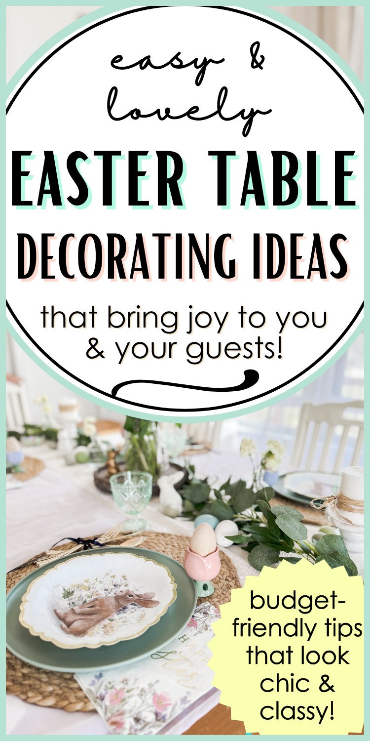 easter table with pastel colors and fresh flowers pin