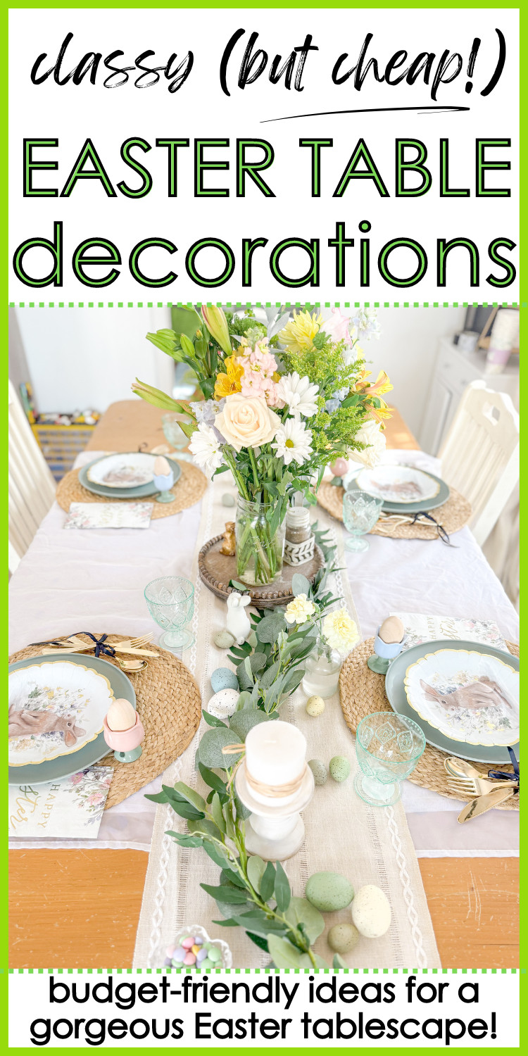 easter table with pastel colors and fresh flowers pin