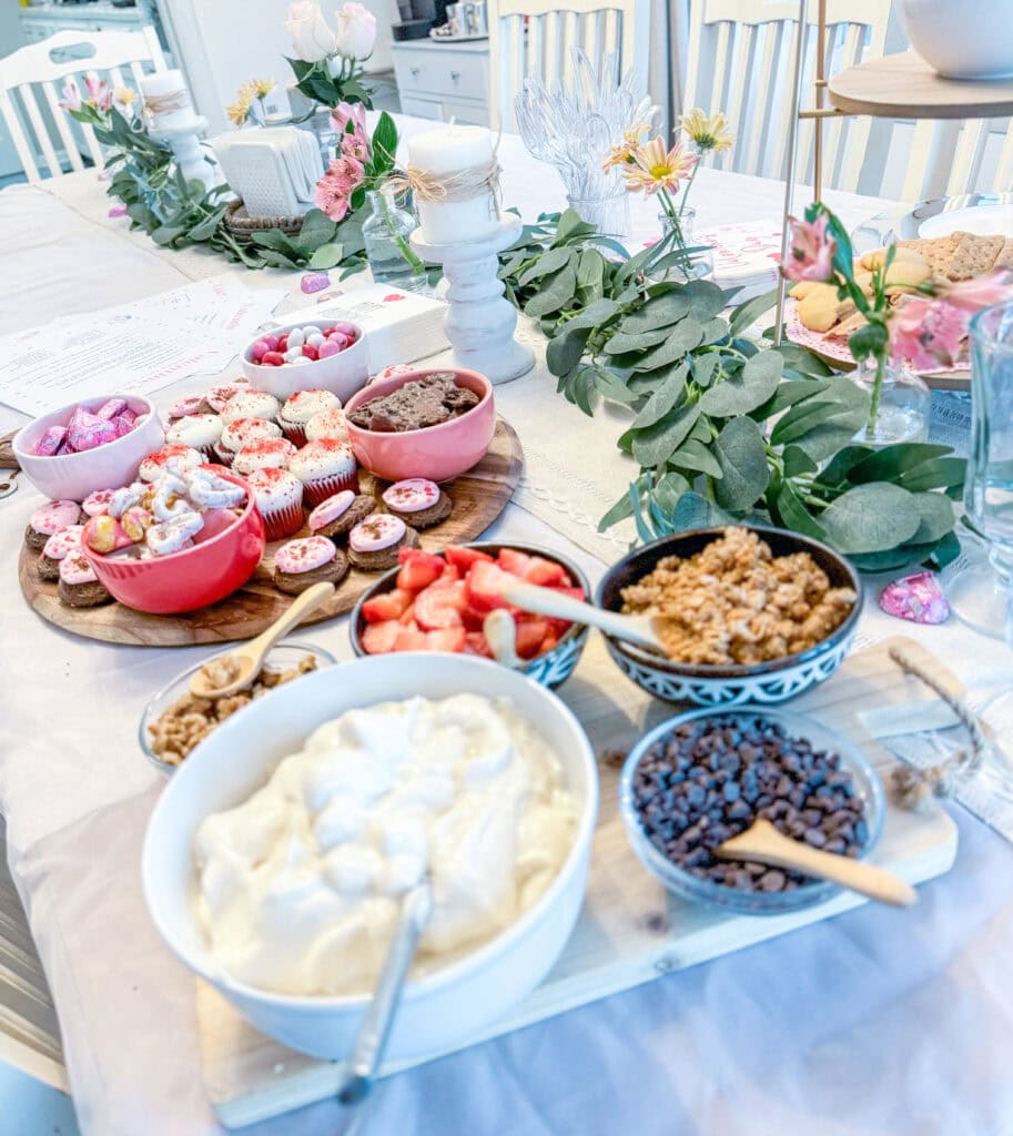 galentine's day parfait station on table
