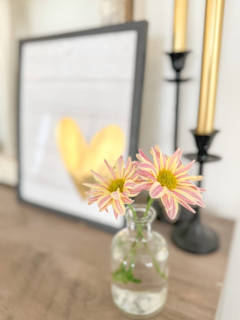 bud vase with flowers for valentine decor
