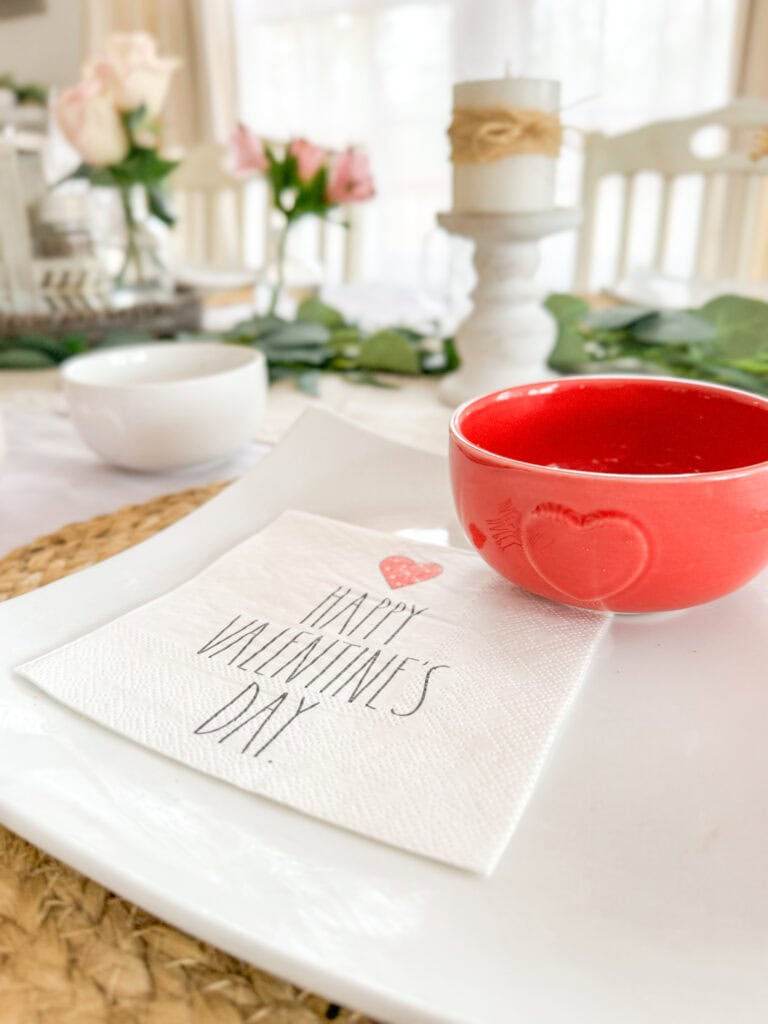 valentine napkin with heart bowl for valentine table