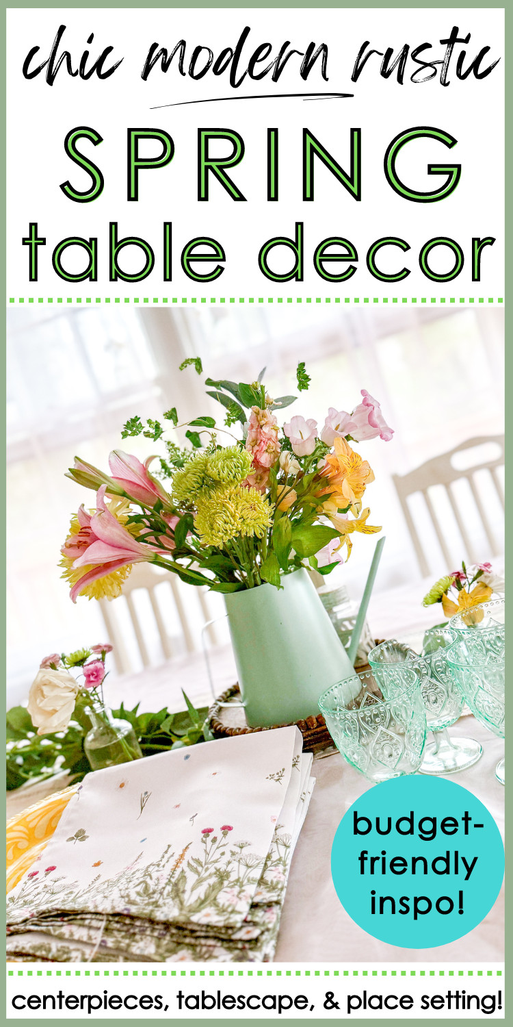 spring table with fresh flowers centerpiece for modern rustic chic 