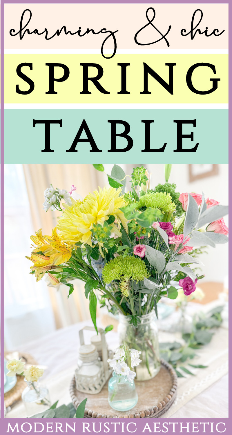 spring table with fresh flowers centerpiece for modern rustic chic 