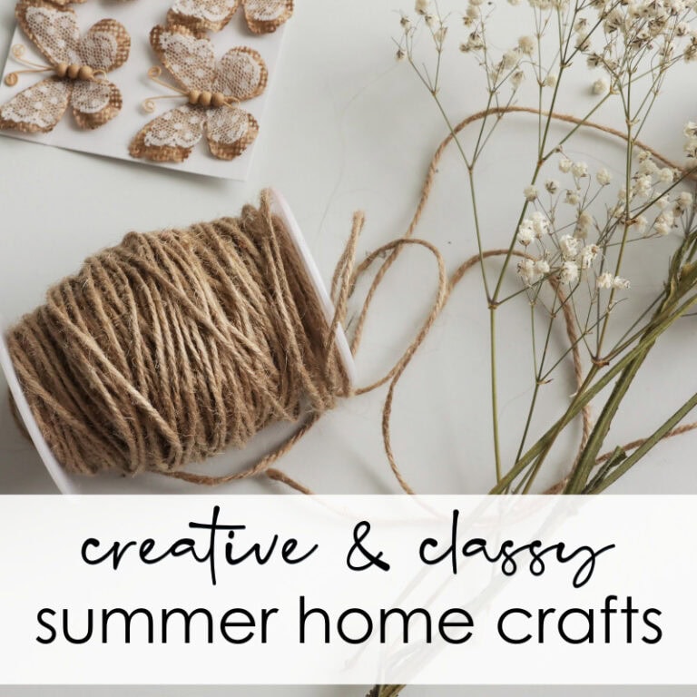 Twine, dried flowers, and craft butterfly decorations for creative summer home crafts at A Hundred Affections.