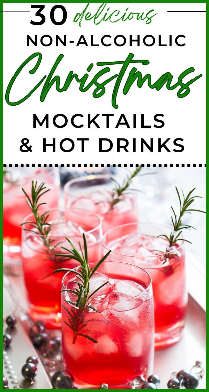 Bright red Christmas mocktails garnished with rosemary sprigs, perfect for holiday celebrations and non-alcoholic festive drinks. Ideal for seasonal gatherings and holiday parties.