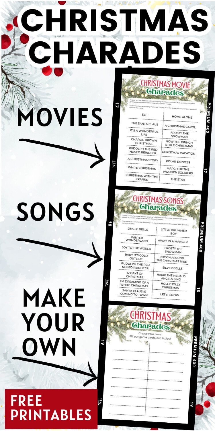 christmas charades free printables, songs, movies, blanks