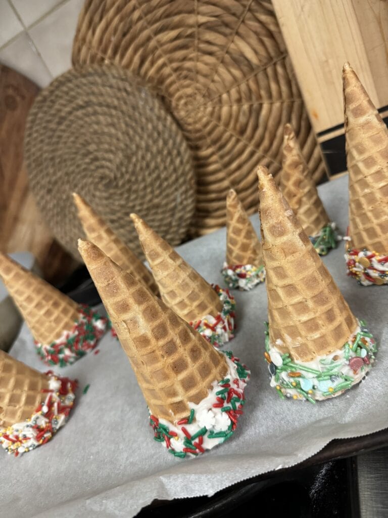 christmas cones with sprinkles for coconut snowball snowcones