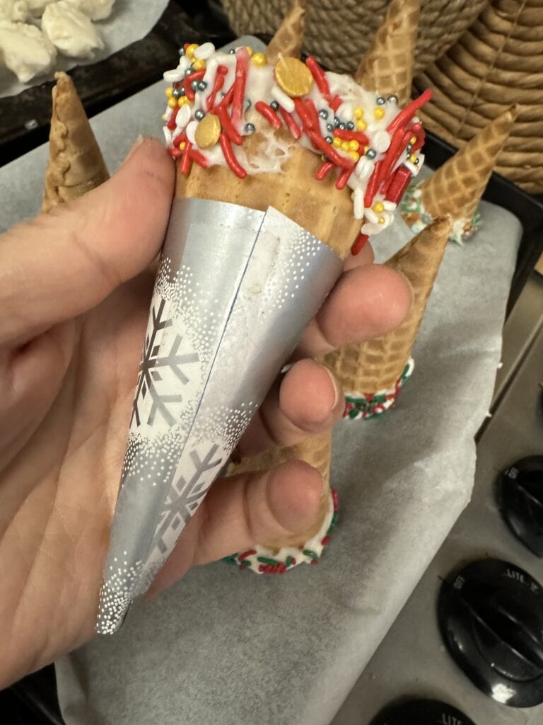 wrapping on cones for christmas snow cones