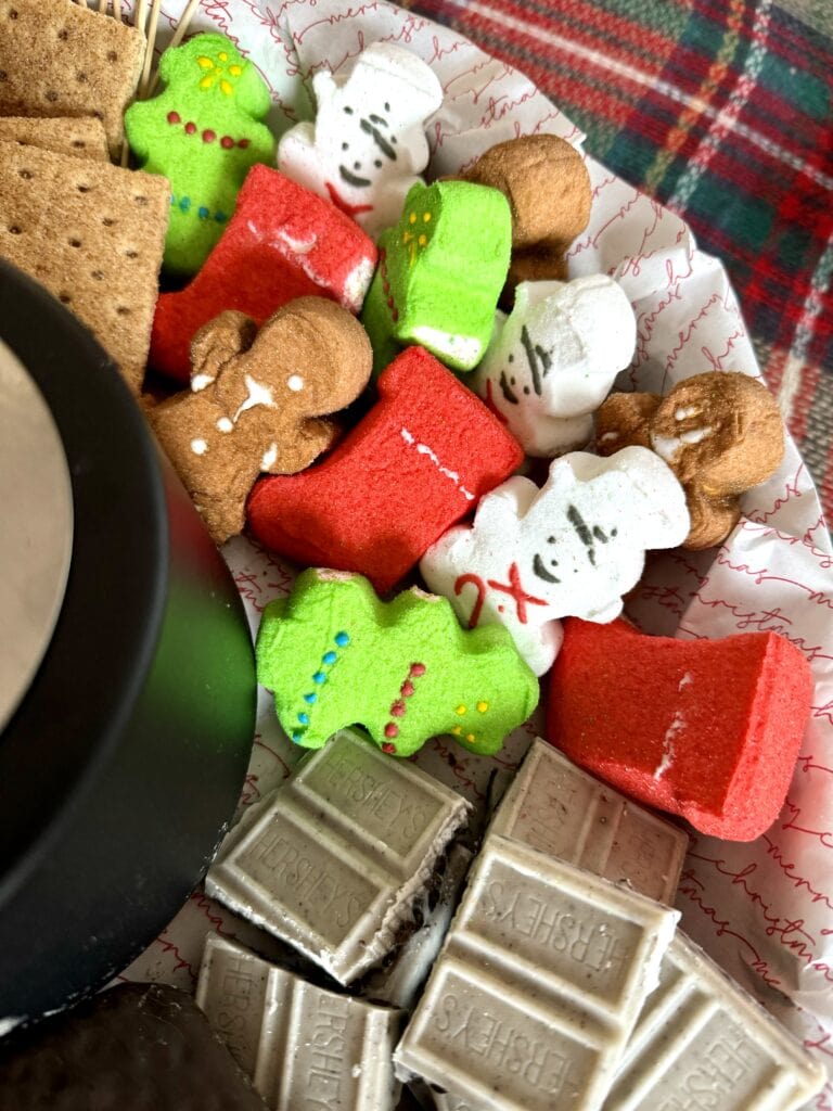Christmas peeps on Christmas smores board