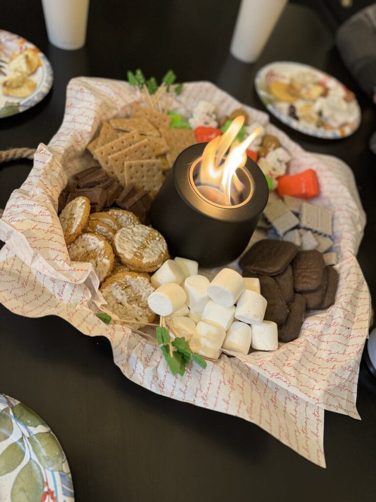Christmas smores board with firepit