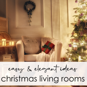 christmas living room decor with wreath on wall, christmas tree, cozy chair with sweater pillow and blanket