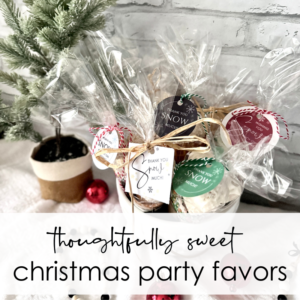 thoughtful christmas party favor ideas with basket of coconut snowball snowcones with printable tags