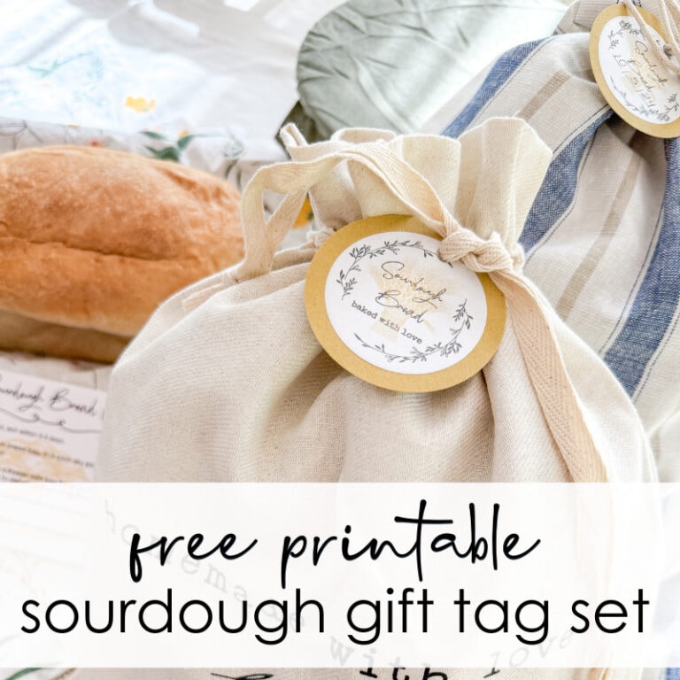 Handmade sourdough bread gift bags with labels, perfect for baked goods and artisanal bread gifting.