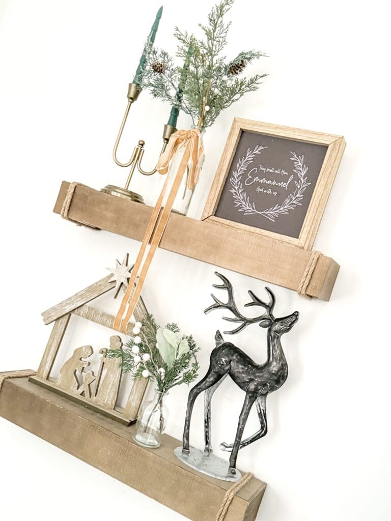 groups of 3 for christmas vignettes on shelf