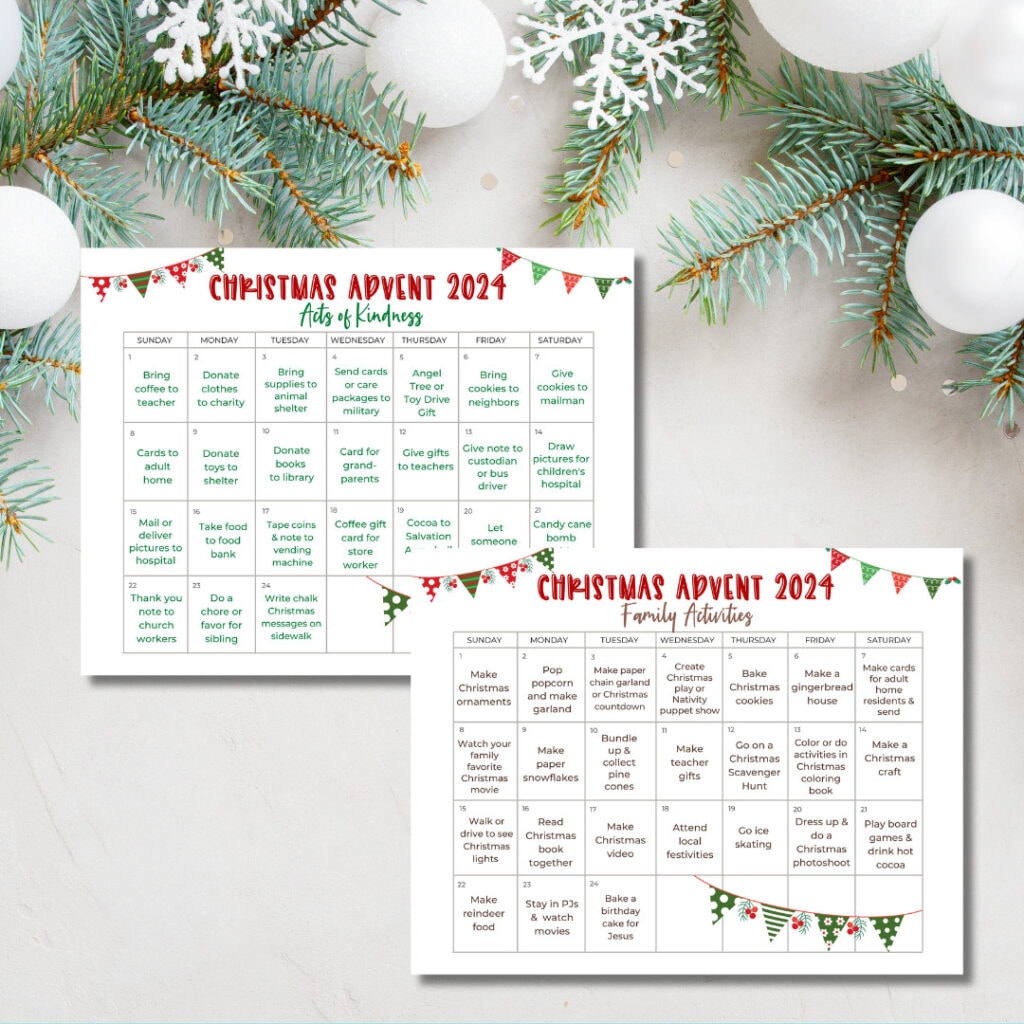 acts of kindness and family activities calendars for christmas