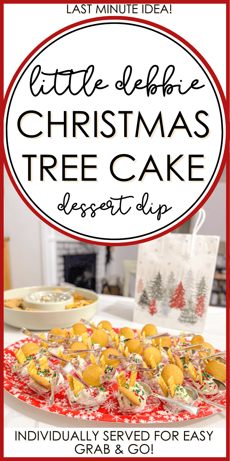 individually served little debbie christmas tree cake dip in mini tray with dippers on large snack tray