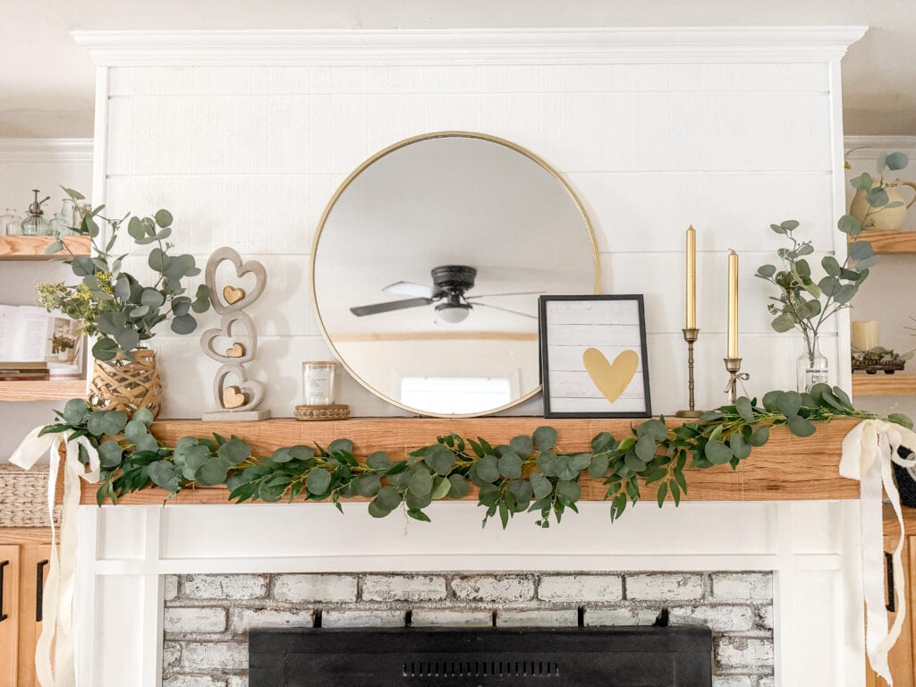 eucalyptus garland floral decoration on valentine mantel