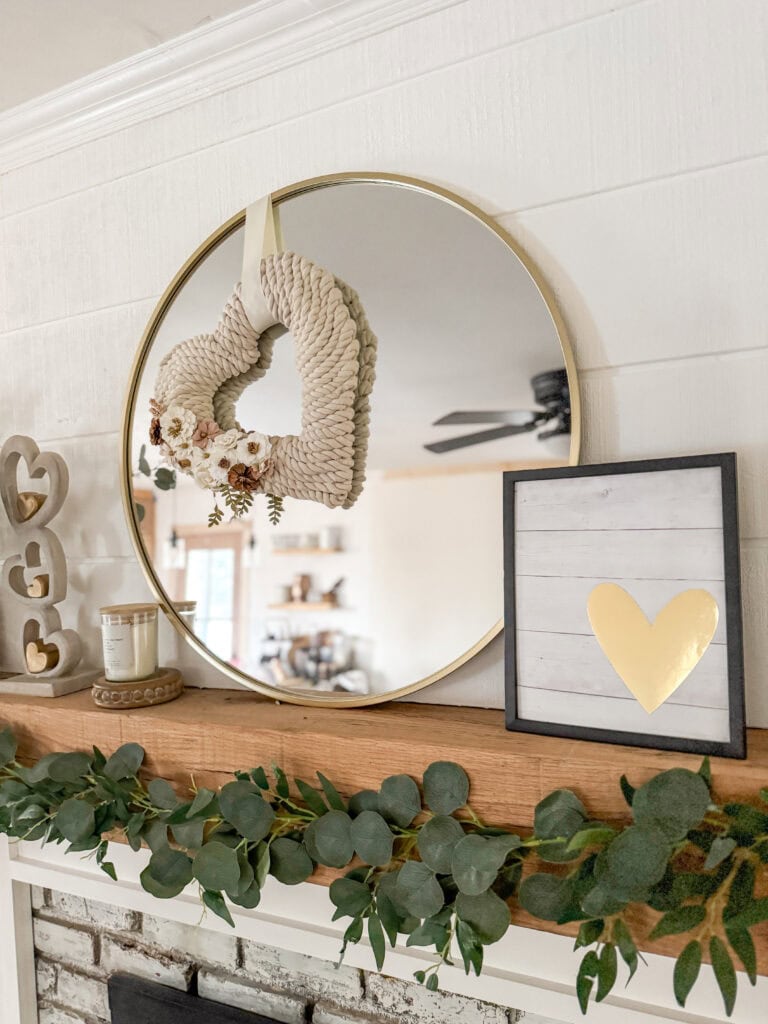 gold heart frame with DIY heart wreath