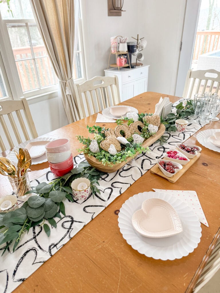 valentine tablescape with heart plate