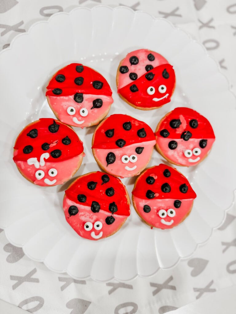 half moon valentine cookies turned lady bugs